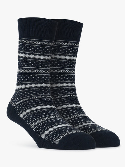 Men's Pack Of 5 Navy Blue Crew Length Printed Casual Socks