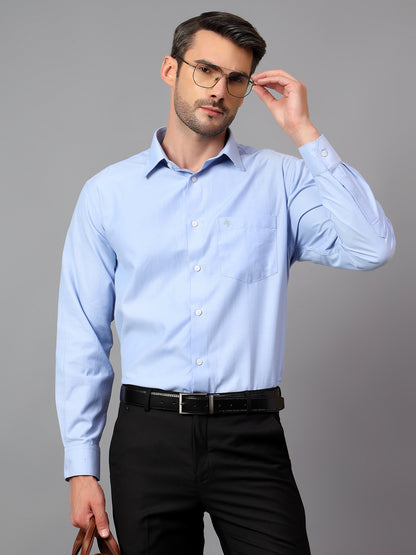 Men's Blue Formal Self Textured Full Sleeve Shirt