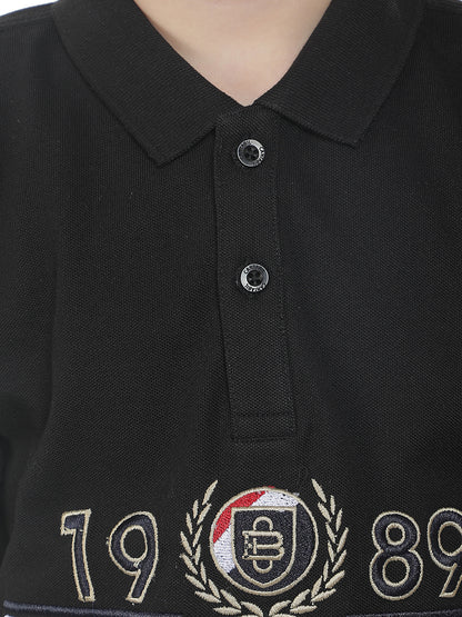 Casual T-Shirt for Boys l Breathable & Soft with Color Fastness Regular Fit Polo Neck Polycotton Fabric Embroidered Pattern