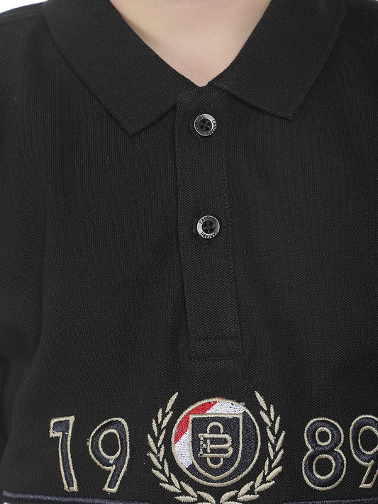 Casual T-Shirt for Boys l Breathable & Soft with Color Fastness Regular Fit Polo Neck Polycotton Fabric Embroidered Pattern
