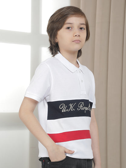 Casual T-Shirt for Boys l Breathable & Soft with Color Fastness Regular Fit Polo Neck Polycotton Fabric Colourblocked Pattern