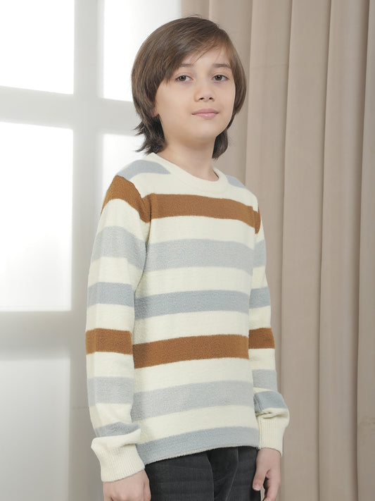Casual Sweater for Kids l Breathable & Soft with Color Fastness Regular Fit Round Neck Striped Pattern Woolen Fabric