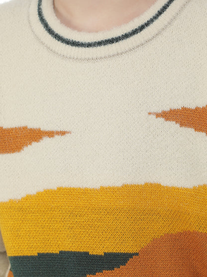 Casual Sweater for Kids l Breathable & Soft with Color Fastness Regular Fit Round Neck Colourblocked Pattern Woolen Fabric