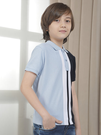 Casual T-Shirt for Boys l Breathable & Soft with Color Fastness Regular Fit Polo Neck Polycotton Fabric Striped Pattern
