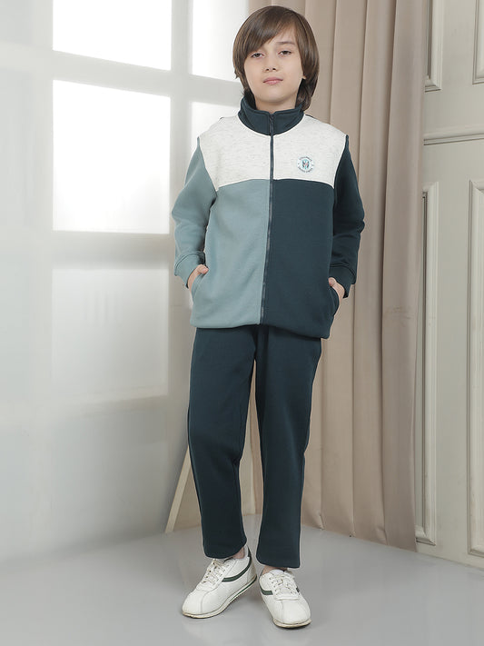 Track Suit for Kids (Boy)| Winter Wear Mock Collar with Full Zipper Upper Fleece Fabric ColourBlock Pattern