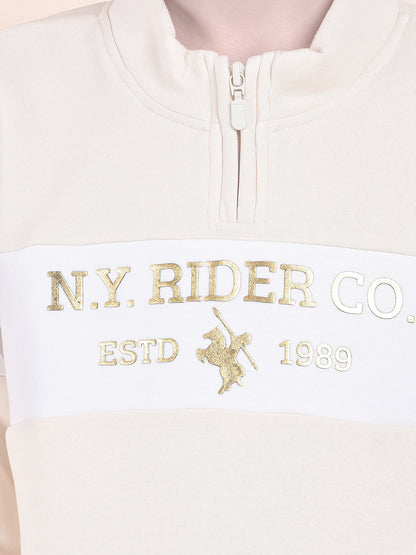 Casual Sweatshirt for Boys l Breathable & Soft with Color Fastness Regular Fit Mock Neck Fleece Fabric Printed Pattern