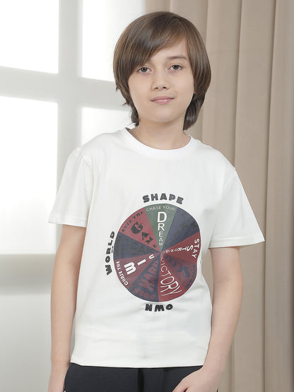 Casual T-Shirt for Boys l Breathable & Soft with Color Fastness Regular Fit Round Neck Cotton Blend Fabric Printed Pattern