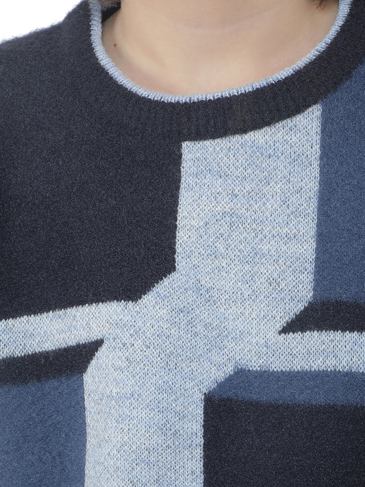 Casual Sweater for Kids l Breathable & Soft with Color Fastness Regular Fit Round Neck Colourblocked Pattern Woolen Fabric