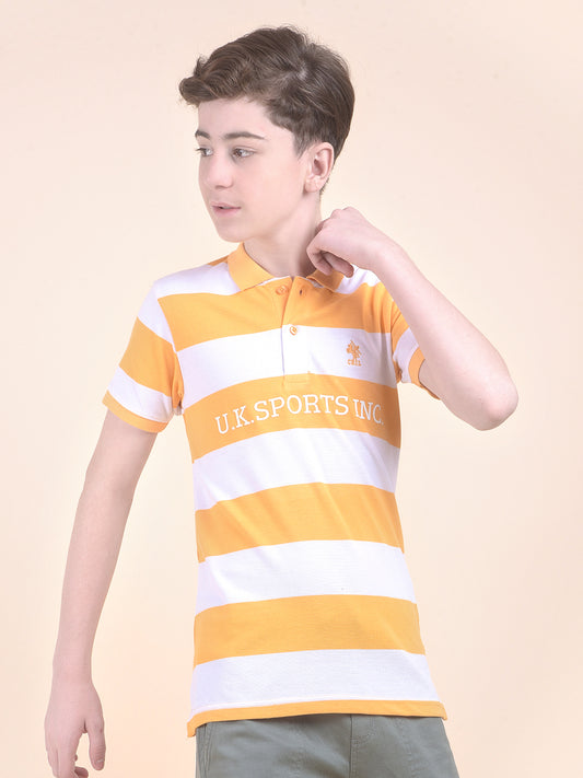 Casual T-Shirt for Boys l Breathable & Soft with Color Fastness Regular Fit Polo Neck Polycotton Fabric Striped Pattern