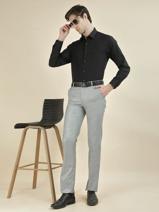 Formal Trouser for Men | Breathable & Soft with Color Fastness Regular Fit Cotton Blend Fabric Textured Pattern Hook & Bar Closure
