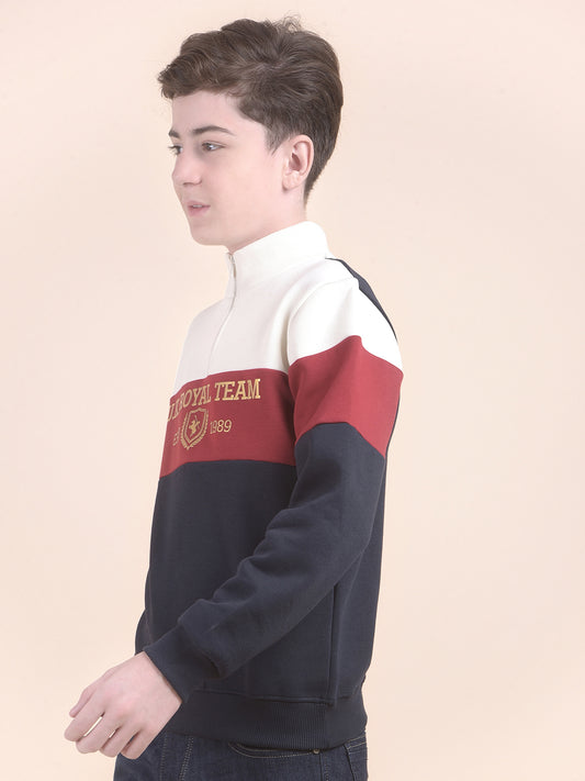 Casual Sweatshirt for Boys l Breathable & Soft with Color Fastness Regular Fit Mock Neck Fleece Fabric Colourblocked Pattern