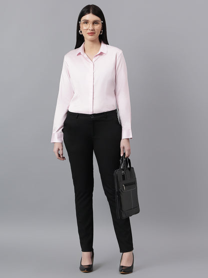 Women's Solid Pink Spread Collar Full Sleeves Formal Shirt