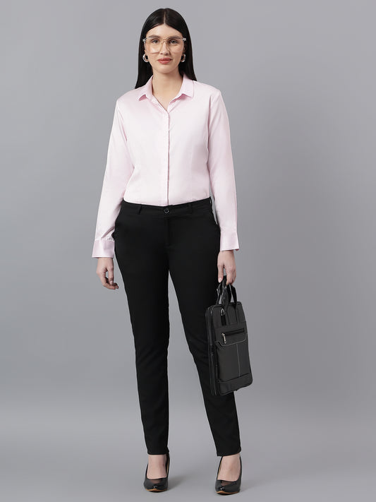 Women's Solid Pink Spread Collar Full Sleeves Formal Shirt