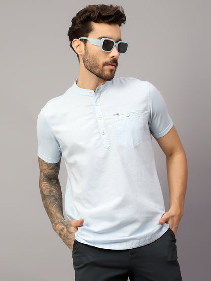 Men's Sky Blue Casual Plain Half sleeve Shirt Kurta