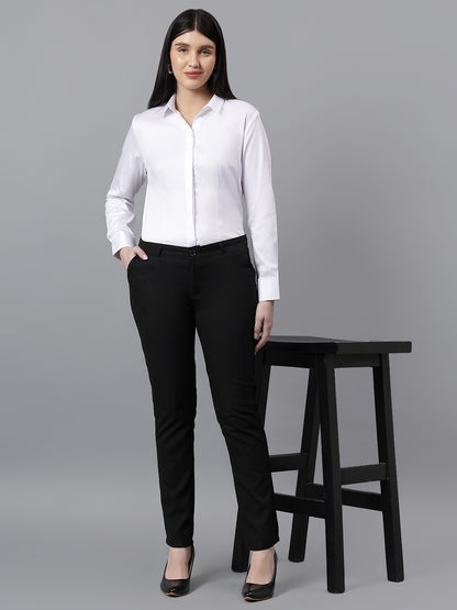 Women's Solid White Spread Collar Full Sleeves Formal Shirt