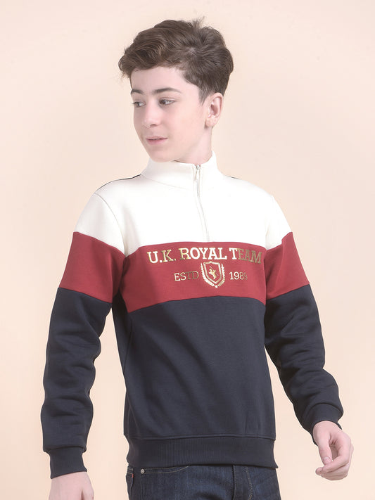 Casual Sweatshirt for Boys l Breathable & Soft with Color Fastness Regular Fit Mock Neck Fleece Fabric Colourblocked Pattern