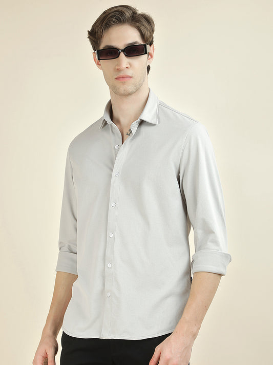 Casual Shirt for Men l Breathable & Soft with Color Fastness Slim Fit Polyester Fabric Self Design Pattern