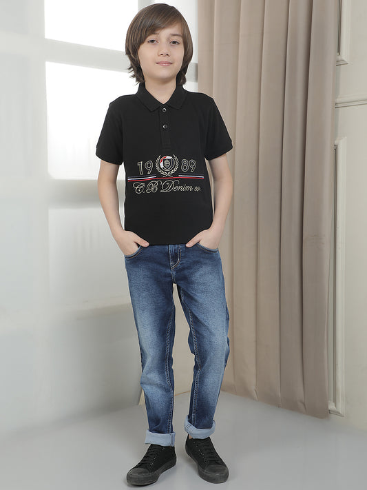 Casual T-Shirt for Boys l Breathable & Soft with Color Fastness Regular Fit Polo Neck Polycotton Fabric Embroidered Pattern