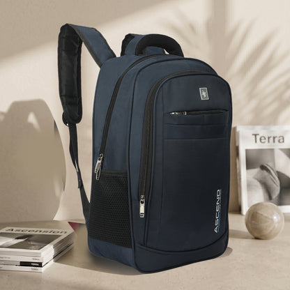 32 Litre Laptop Backpack Upto 18 inchs Laptop for School, Office, College & Travel Bag for Men and Women (Blue) | 3 Compartments, Side Pocket, Padded Shoulder Strap, Smooth-Glide Zippers