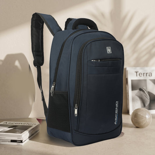 32 Litre Laptop Backpack Upto 18 inchs Laptop for School, Office, College & Travel Bag for Men and Women (Blue) | 3 Compartments, Side Pocket, Padded Shoulder Strap, Smooth-Glide Zippers