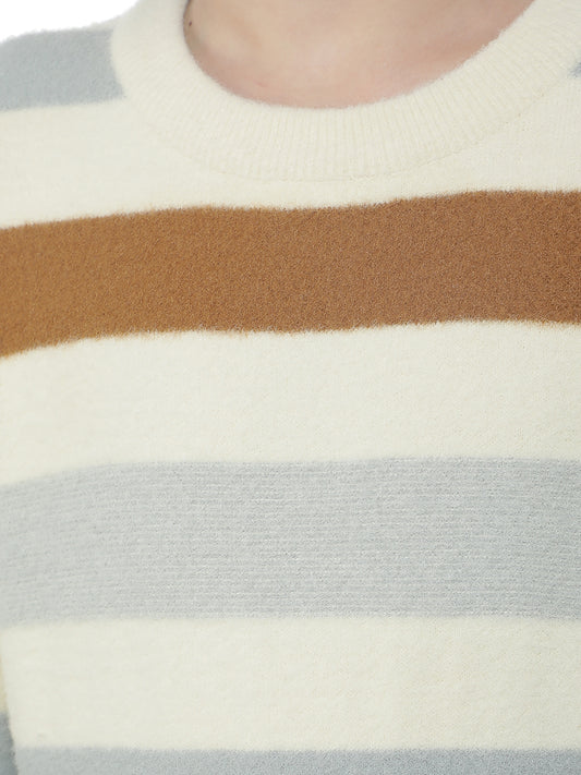 Casual Sweater for Kids l Breathable & Soft with Color Fastness Regular Fit Round Neck Striped Pattern Woolen Fabric
