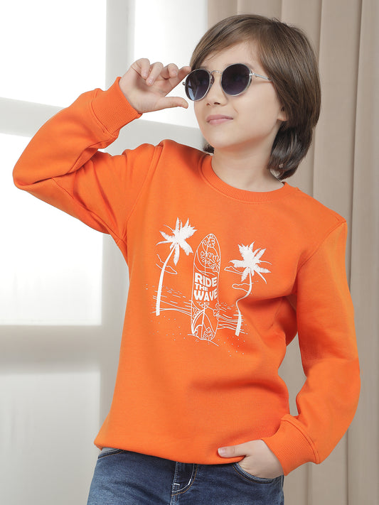 Casual Sweatshirt for Boys l Breathable & Soft with Color Fastness Regular Fit Round Neck Fleece Fabric Printed Pattern
