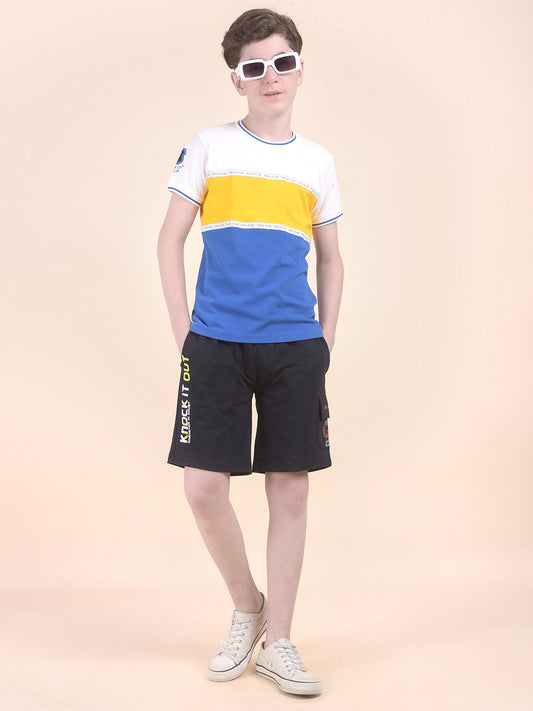 Casual T-Shirt for Boys l Breathable & Soft with Color Fastness Regular Fit Round Neck Polycotton Fabric  Pattern Colourblocked