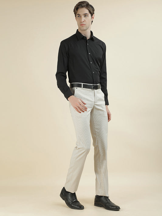 Formal Trouser for Men | Breathable & Soft with Color Fastness Regular Fit Cotton Blend Fabric Checkered Pattern Hook & Bar Closure