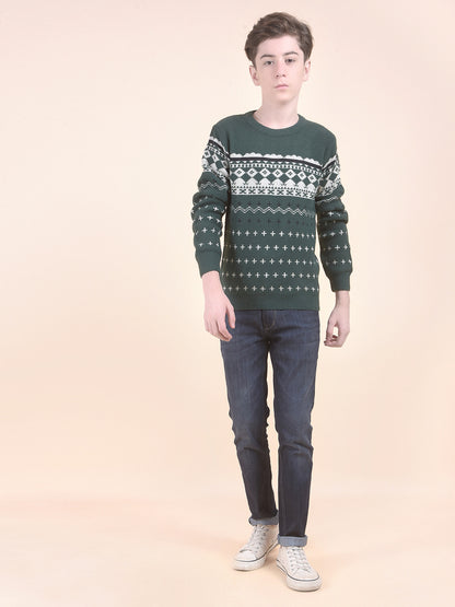 Casual Sweater for Kids l Breathable & Soft with Color Fastness Regular Fit Round Neck Woven Pattern Woolen Fabric