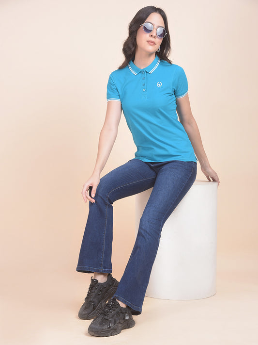 T-Shirt for Women | Breathable & Soft with Color Fastness Regular Fit Polo Neck Poly Cotton Fabric Solid Pattern