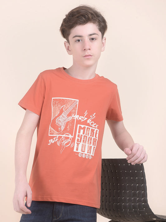 Casual T-Shirt for Boys l Breathable & Soft with Color Fastness Regular Fit Round Neck Cotton Blend Fabric Printed Pattern