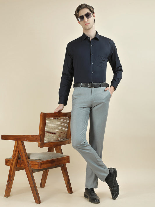 Formal Trouser for Men | Breathable & Soft with Color Fastness Regular Fit Cotton Blend Fabric Solid Pattern Hook & Bar Closure
