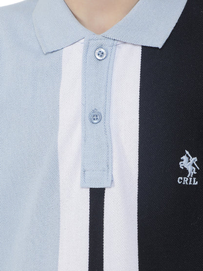 Casual T-Shirt for Boys l Breathable & Soft with Color Fastness Regular Fit Polo Neck Polycotton Fabric Striped Pattern