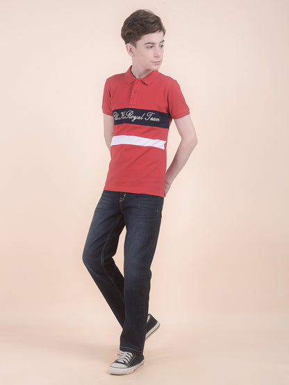 Casual T-Shirt for Boys l Breathable & Soft with Color Fastness Regular Fit Polo Neck Polycotton Fabric ColourBlocked Pattern