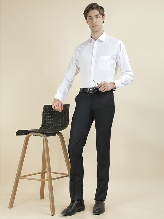Formal Trouser for Men | Breathable & Soft with Color Fastness Regular Fit Cotton Blend Fabric Solid Pattern Hook & Bar Closure