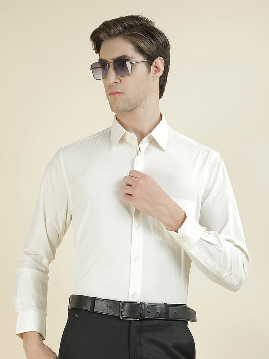 Formal Shirt for Men l Breathable & Soft with Color Fastness Slim Fit Cotton Blend Fabric Solid Pattern