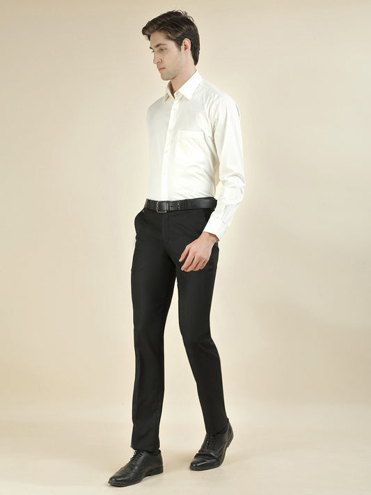 Formal Trouser for Men | Breathable & Soft with Color Fastness Regular Fit Cotton Blend Fabric Solid Pattern Hook & Bar Closure