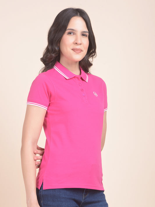 T-Shirt for Women | Breathable & Soft with Color Fastness Regular Fit Polo Neck Poly Cotton Fabric Solid Pattern