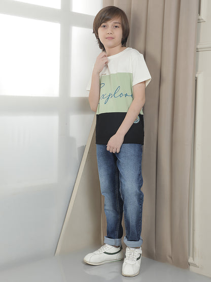 Casual T-Shirt for Boys l Breathable & Soft with Color Fastness Regular Fit Round Neck Cotton Blend Fabric ColourBlocked Pattern