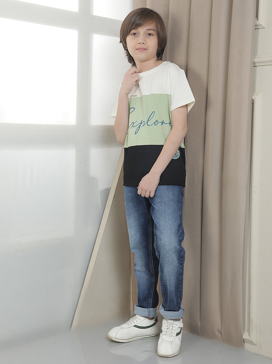 Casual T-Shirt for Boys l Breathable & Soft with Color Fastness Regular Fit Round Neck Cotton Blend Fabric ColourBlocked Pattern