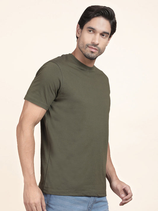 T-Shirt for Men | Breathable & Soft with Color Fastness Regular Fit Round Neck Poly Cotton Fabric Solid Pattern