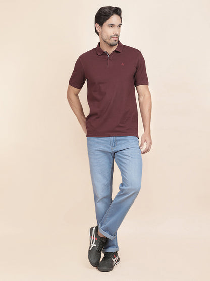 T-Shirt for Men | Breathable & Soft with Color Fastness Regular Fit Polo Neck Poly Cotton Fabric Solid Pattern