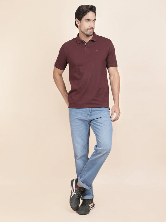 T-Shirt for Men | Breathable & Soft with Color Fastness Regular Fit Polo Neck Poly Cotton Fabric Solid Pattern
