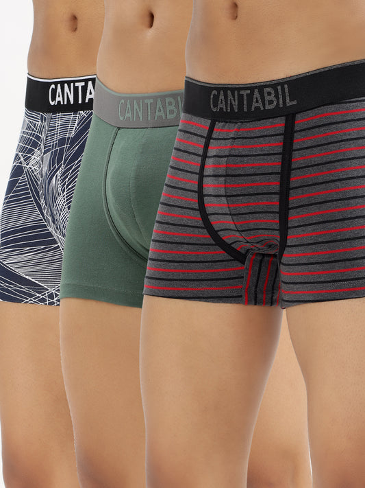 Men's Mix Printed Cotton Elastane Stretch Ultrasoft Fabric Pack of 3 Trunk