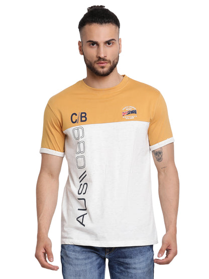 Men's Mustard Regular Fit Printed Half Sleeve Casual T-Shirt