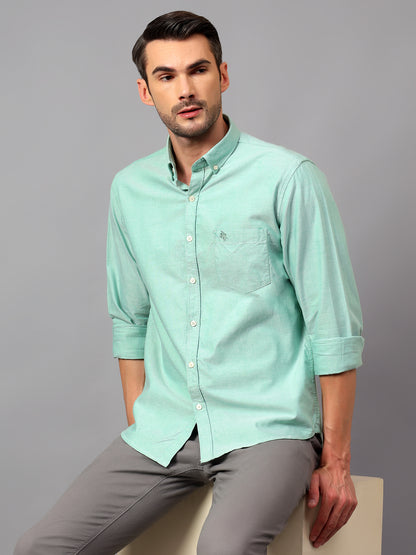 Men's Green Casual Plain Full Sleeve Shirt