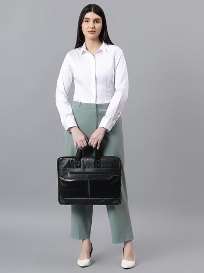 Women's Green Solid Regular Fit Formal Trosuer