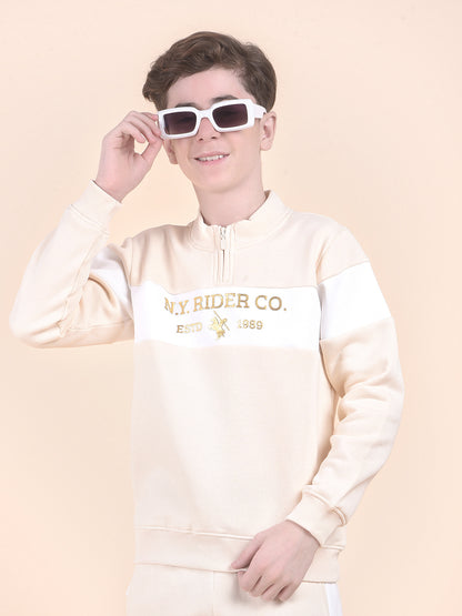 Casual Sweatshirt for Boys l Breathable & Soft with Color Fastness Regular Fit Mock Neck Fleece Fabric Printed Pattern