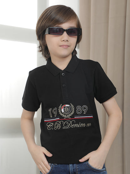 Casual T-Shirt for Boys l Breathable & Soft with Color Fastness Regular Fit Polo Neck Polycotton Fabric Embroidered Pattern