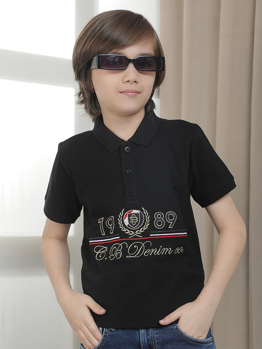 Casual T-Shirt for Boys l Breathable & Soft with Color Fastness Regular Fit Polo Neck Polycotton Fabric Embroidered Pattern